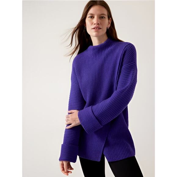 Athleta Womens Azalea Wrap Slit Merino Wool Cashmere Knit Mock Neck Sweater S - Picture 1 of 8